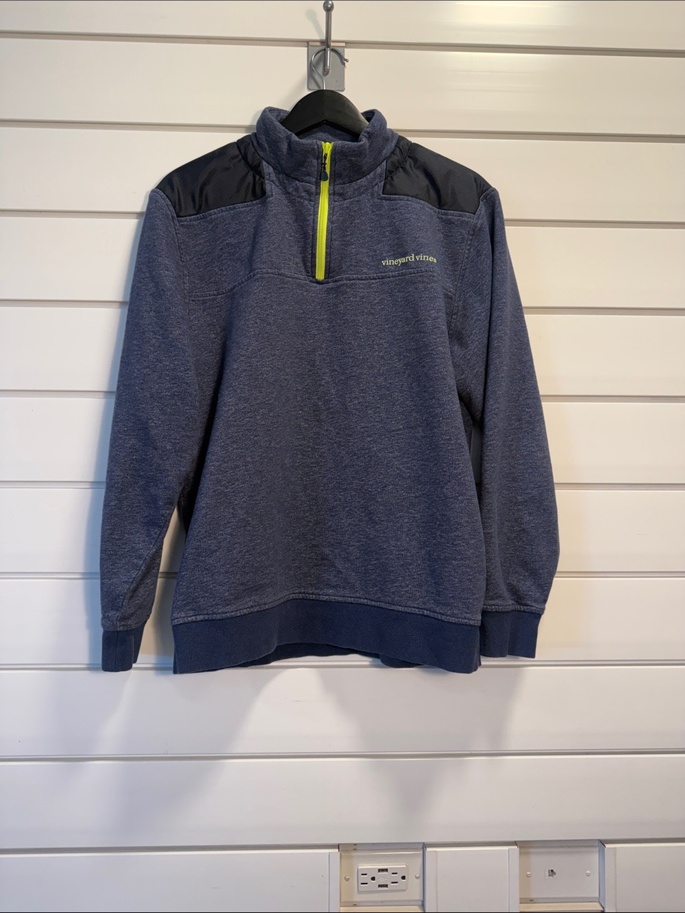 Vineyard Vines Navy Sweatshirt with Yellow Trim and Pink Whale Logo